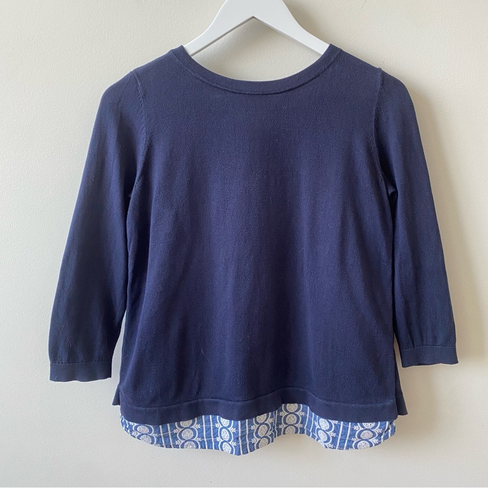 Boden Split Back Navy Blue Sweater With Patterned… - image 2